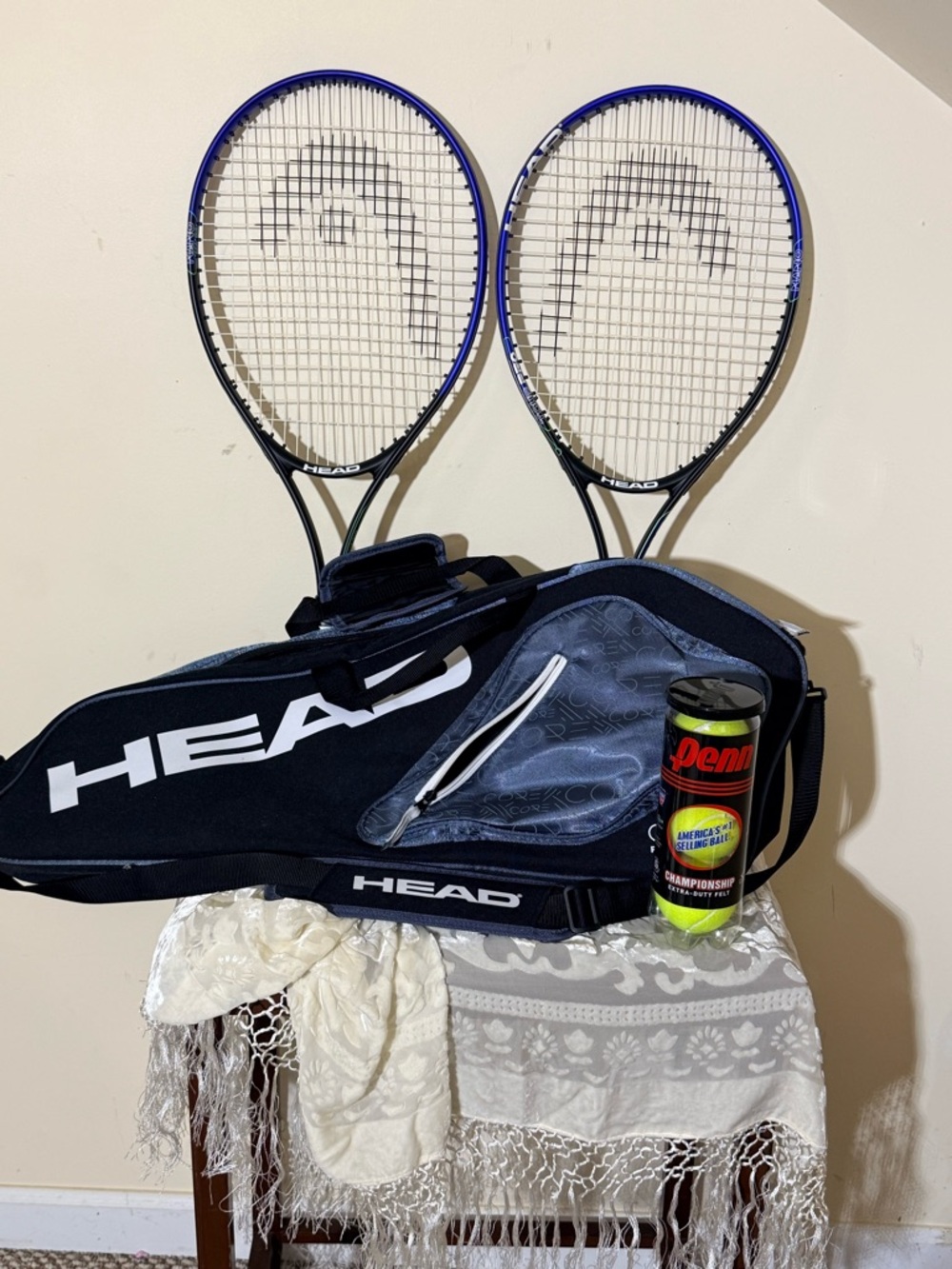 HEAD Navy and Black Tennis Bag with Two Blue-Trim Racquets